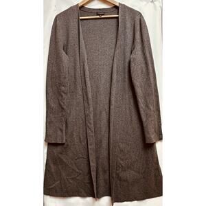 Talbots Ribbed Long Line Open Front Cardigan Gray Size Medium